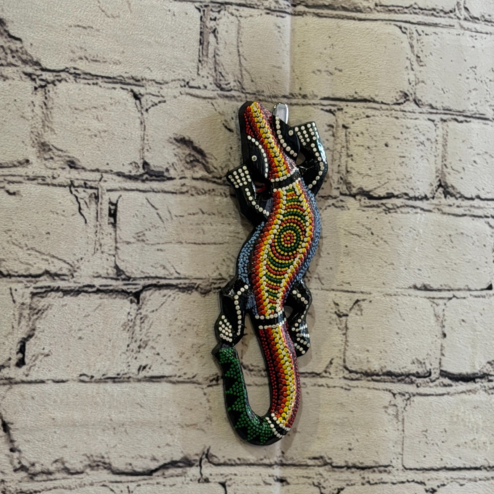 20cm Gecko Carved Wooden Dot Painted Ethnic Tribal Tiki Wall Art No 1 New0