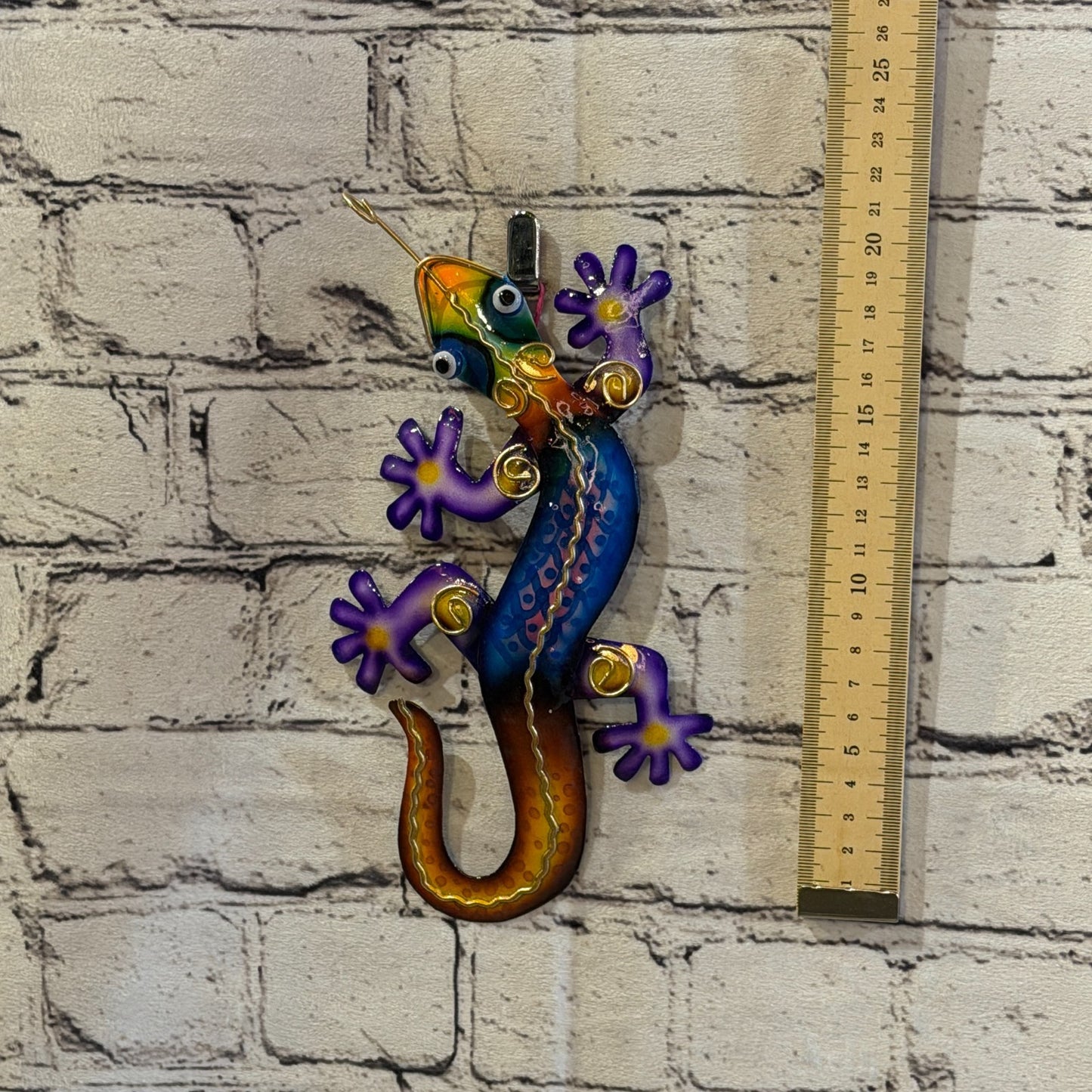20cm x 10cm Blue Gecko Lizard Metal Tin Wall Hanging Ornament Painted Statue4