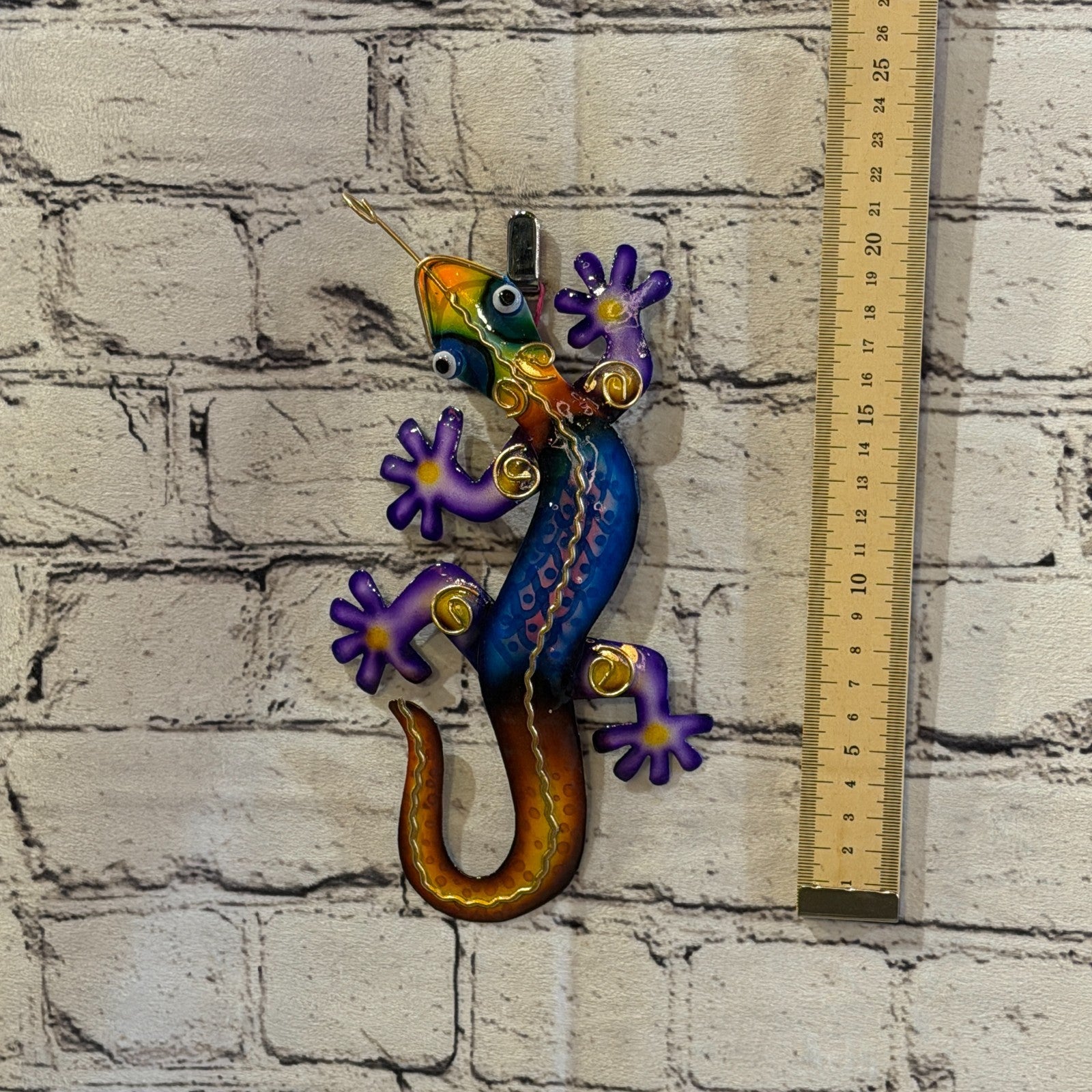 20cm x 10cm Blue Gecko Lizard Metal Tin Wall Hanging Ornament Painted Statue4