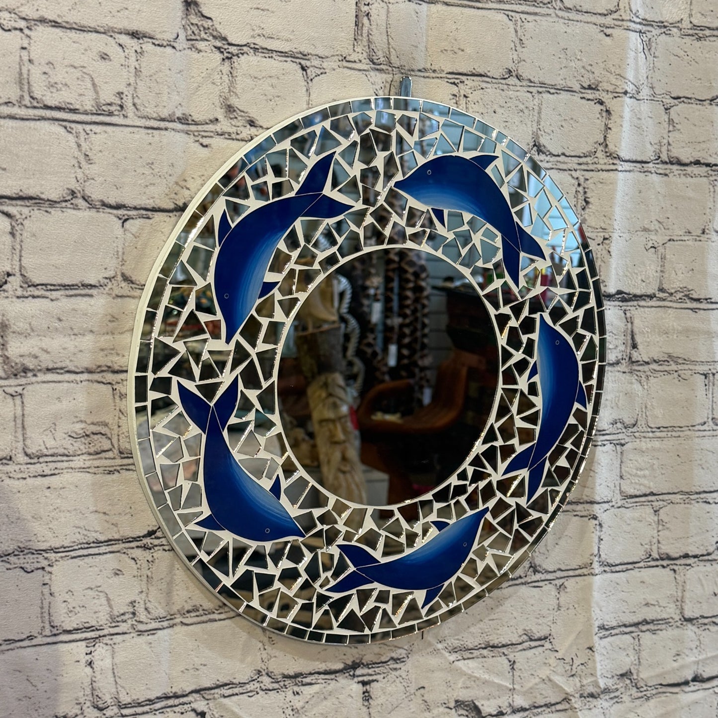 Blue Dolphin Mosaic Tile Wall Mirror 40cm x 40cm 16 Inches Handmade0