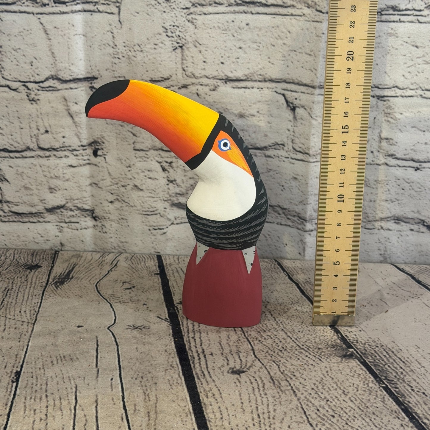 15cm Black White Toucan Bird Ornament Statue Fair Trade Hand Made Carved Wood5