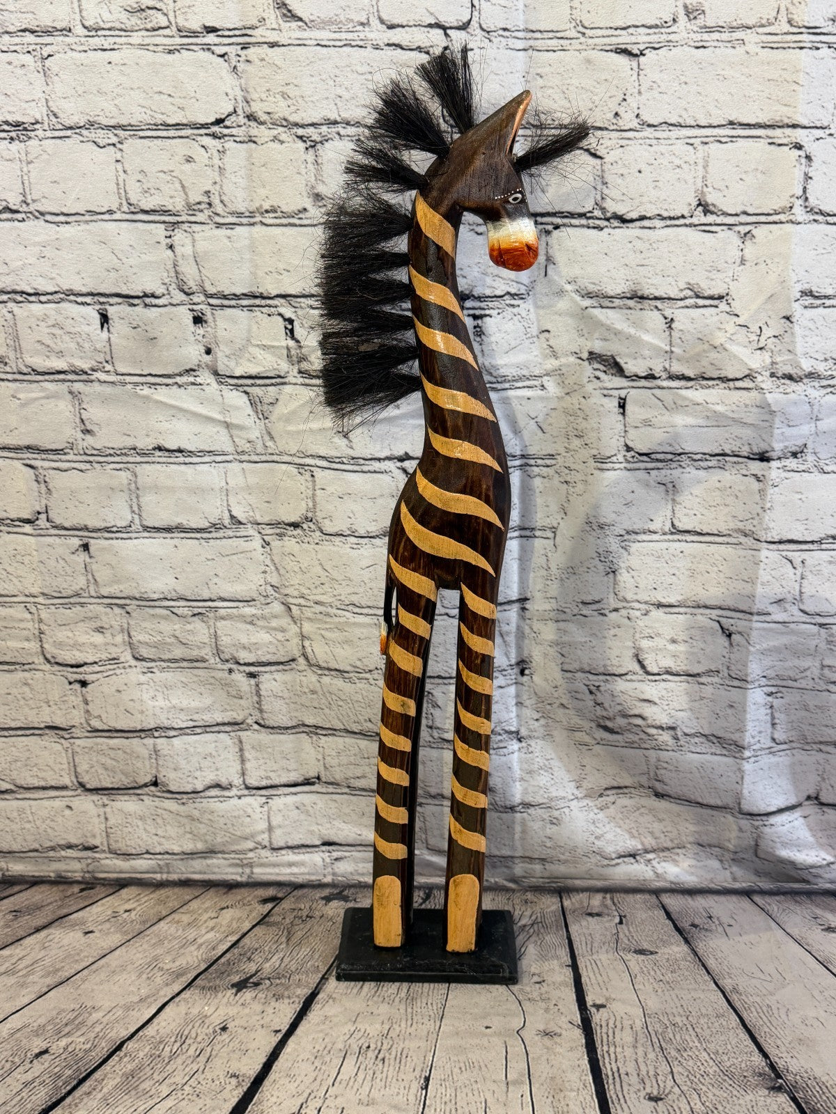 60cm Painted Wooden Horse Standing Single Carved Solid Wood Zebra Handmade3