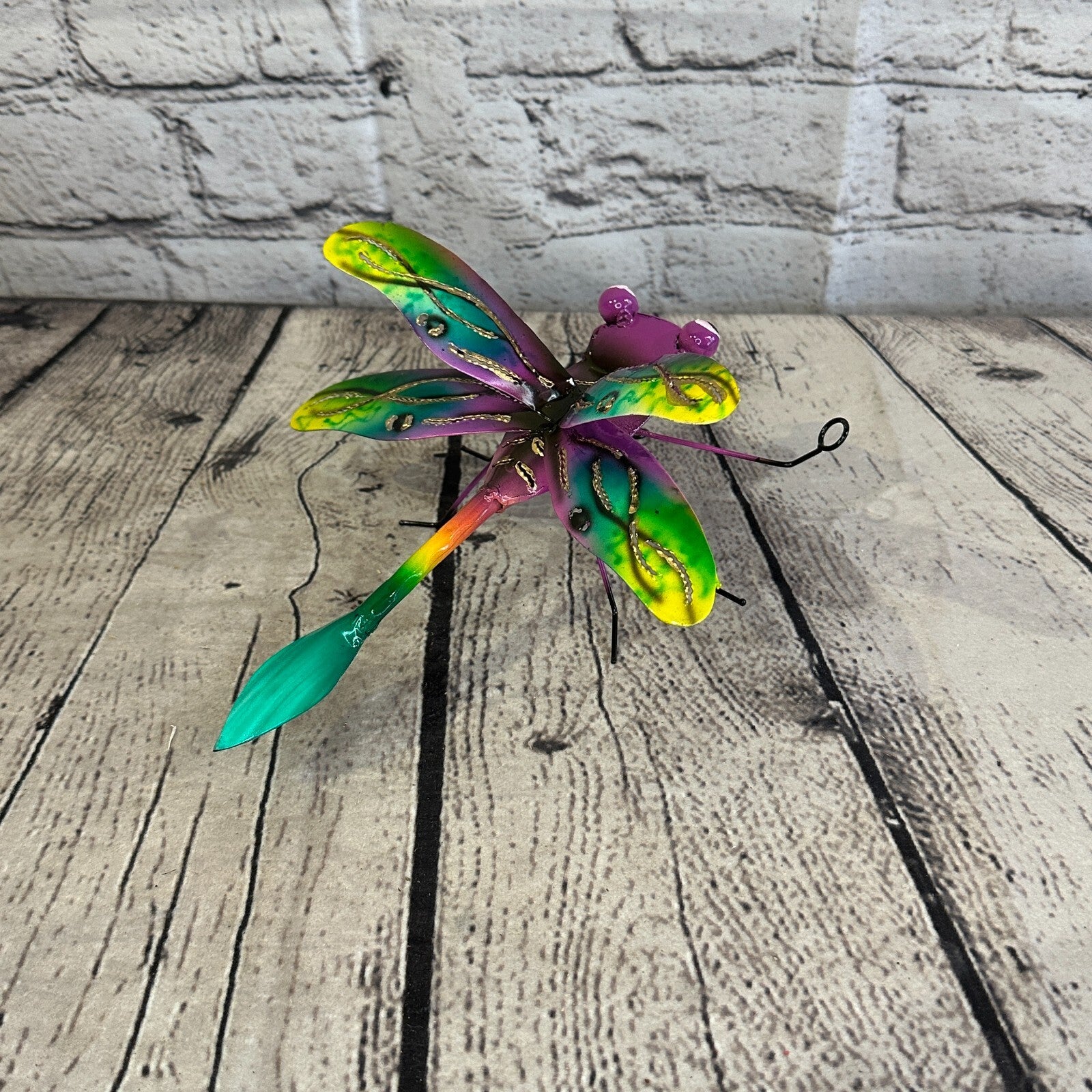 20cm x 15cm Pink Dragonfly Bug Metal Tin Wall Hanging Ornament Painted Statue4