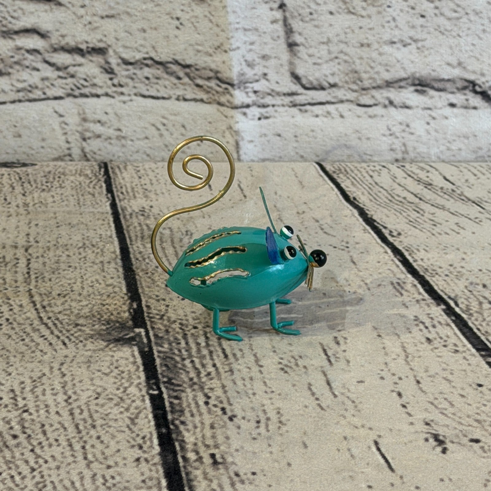 7cm x 7cm Colourful Blue Blue Mouse Rat Metal Tin Standing Ornament Statue3