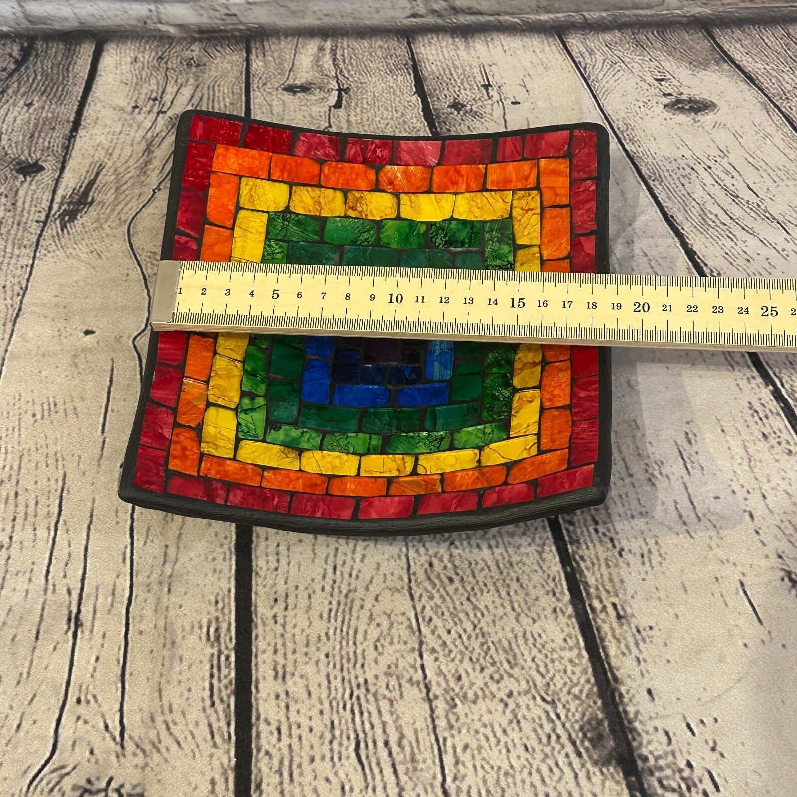 20cm Rainbow Eye Square Mosaic Handmade Ceramic Glass Tile Bowl Fruit1