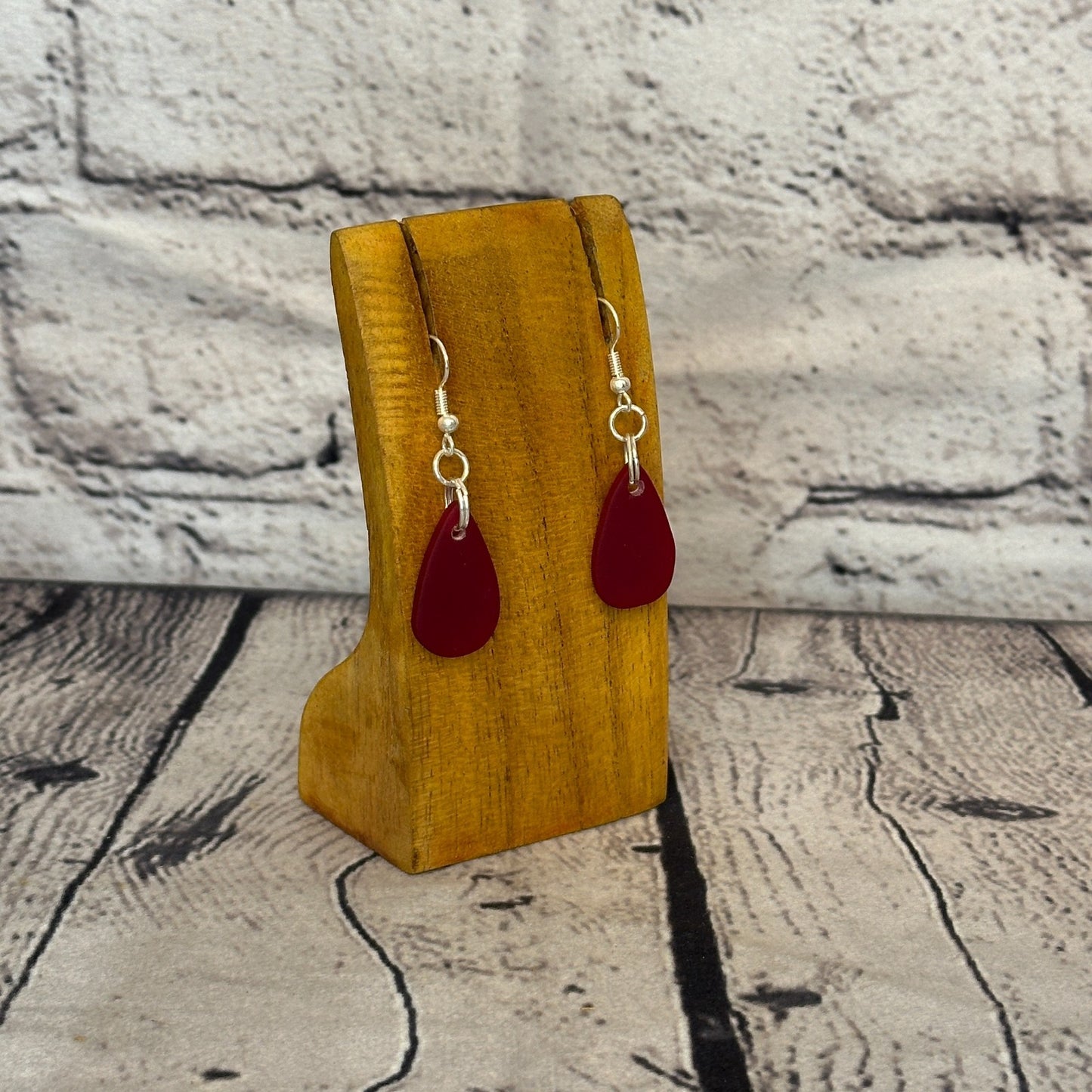 Orange Recycled Teardrop Silver Plate Dangle Drop Earrings Handmade UK Jewellery2