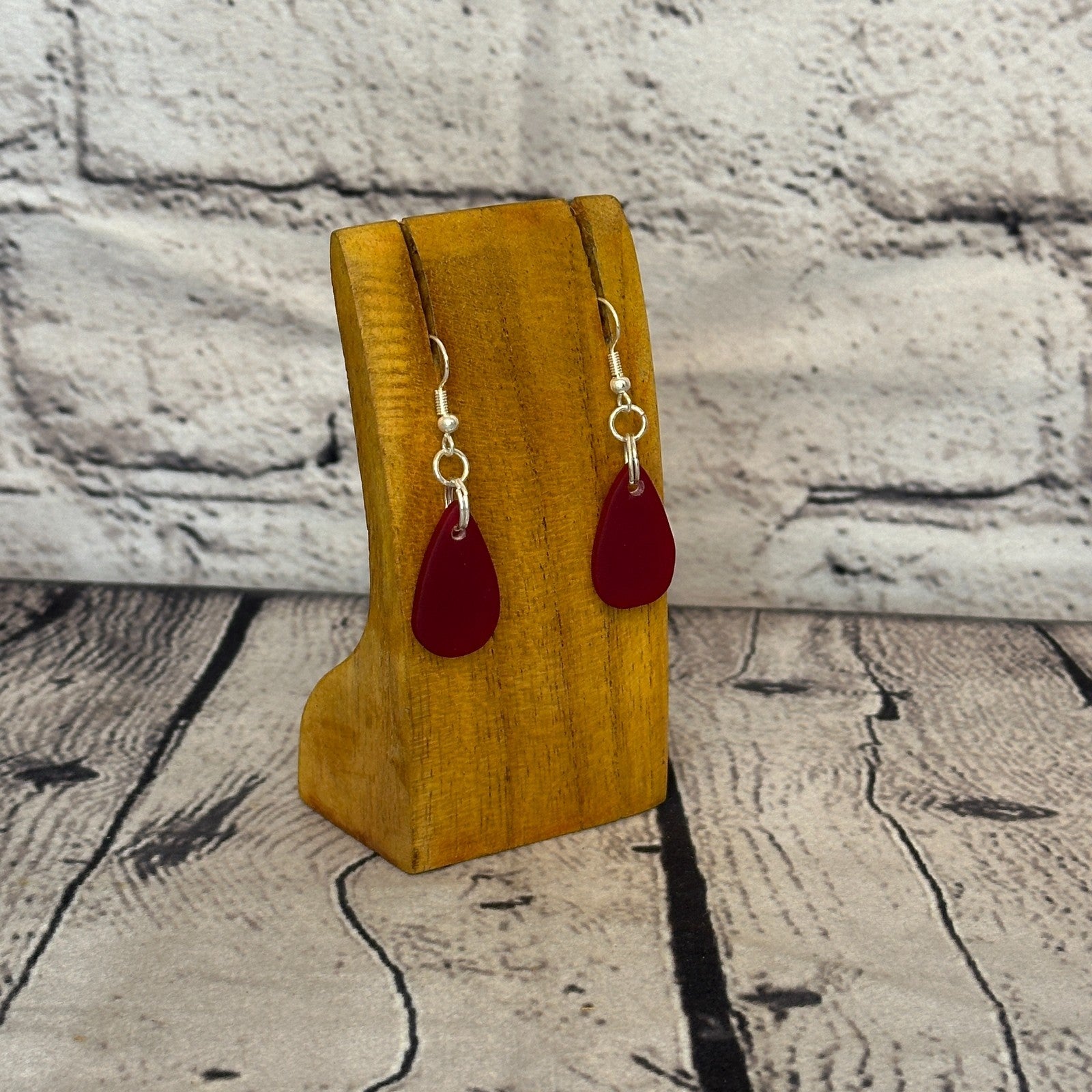 Orange Recycled Teardrop Silver Plate Dangle Drop Earrings Handmade UK Jewellery2