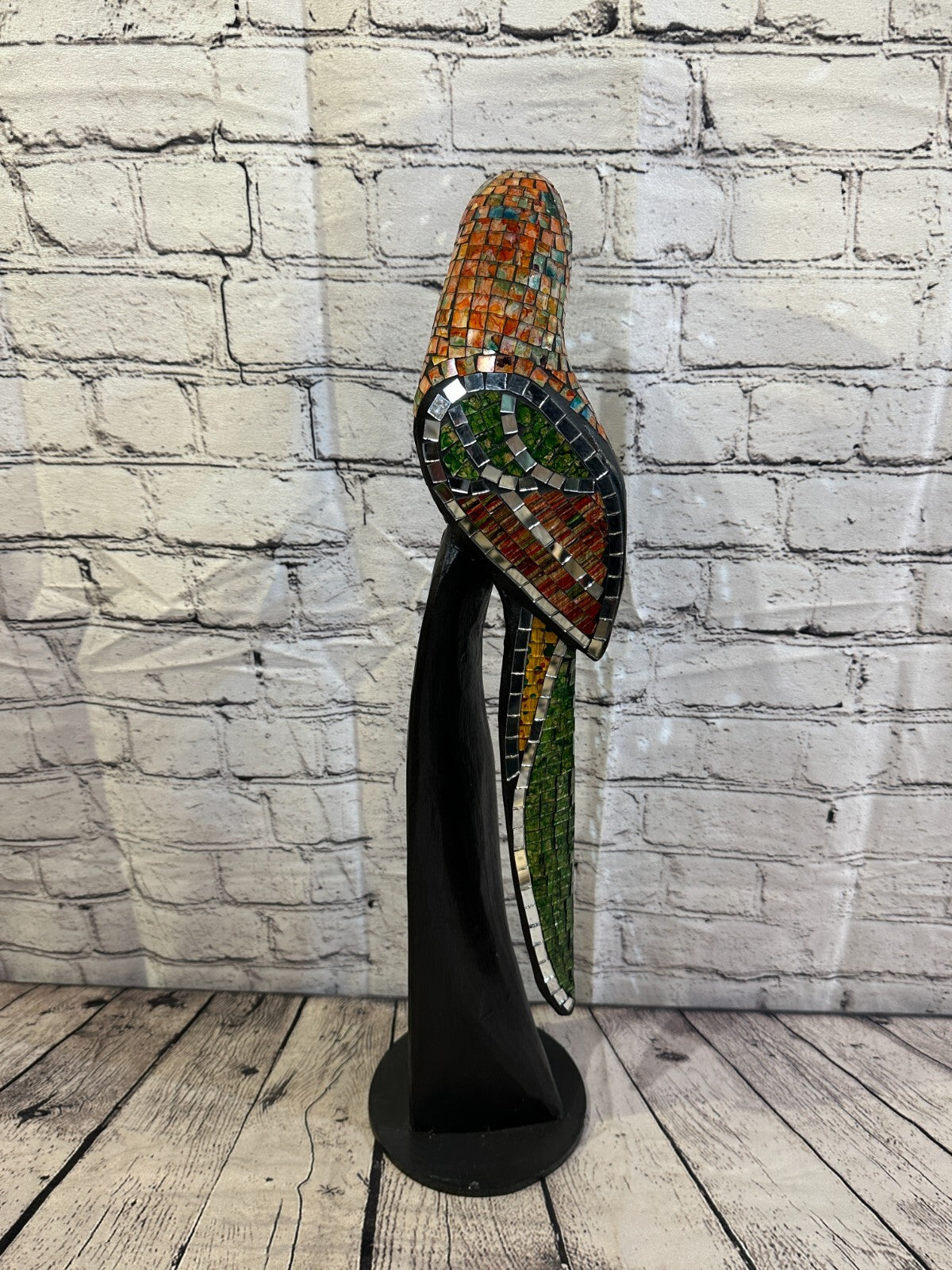 60cm Mosaic Parrot Bird Ornament Statue Fair Trade Handmade Carved Wood Design 45