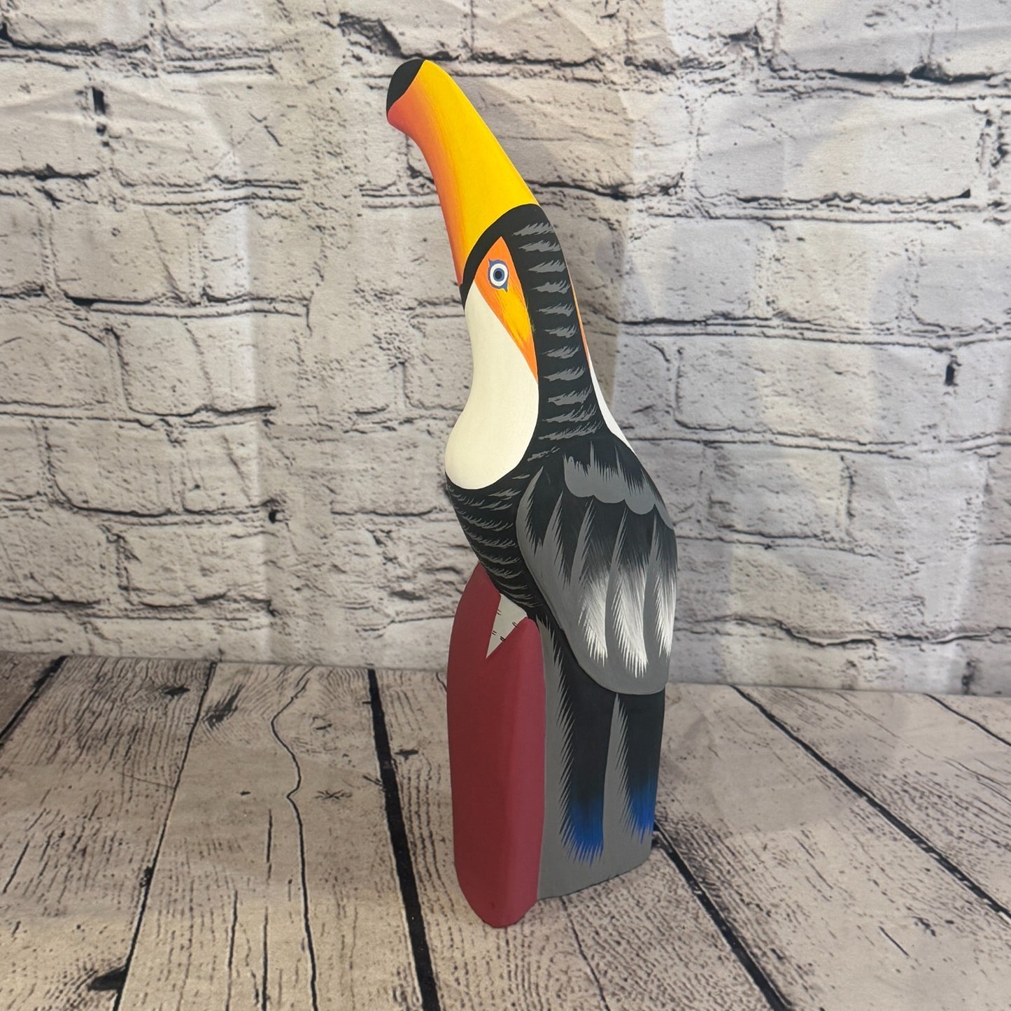 30cm Black White Toucan Bird Ornament Statue Fair Trade Hand Made Carved Wood4