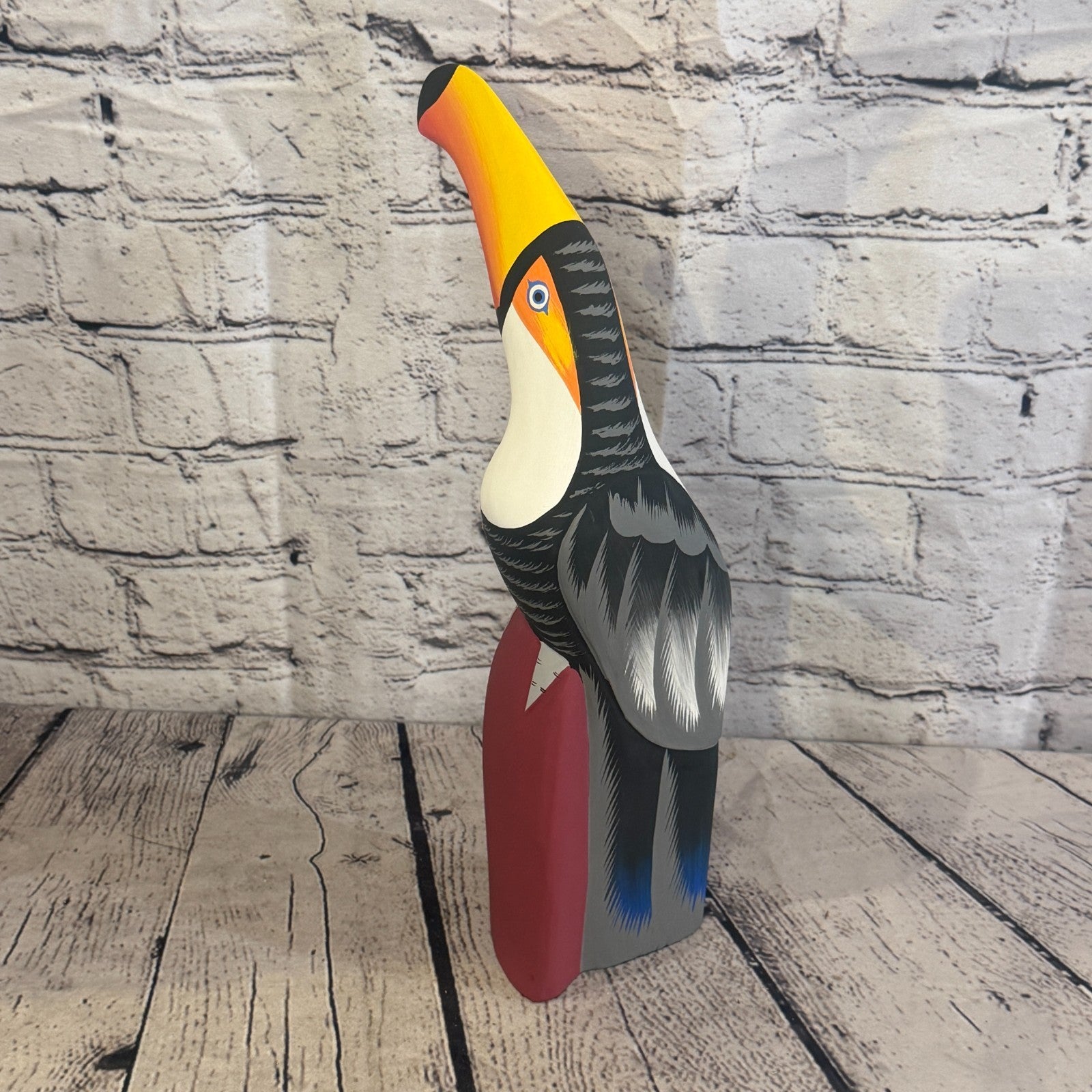 30cm Black White Toucan Bird Ornament Statue Fair Trade Hand Made Carved Wood4