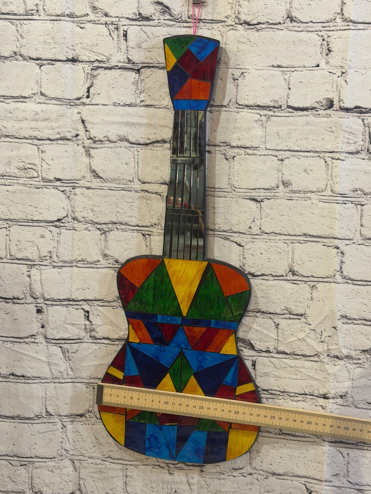 Bright Rainbow Guitar Mosaic Tile Wall Mirror 60cm x 25cm Handmade New3