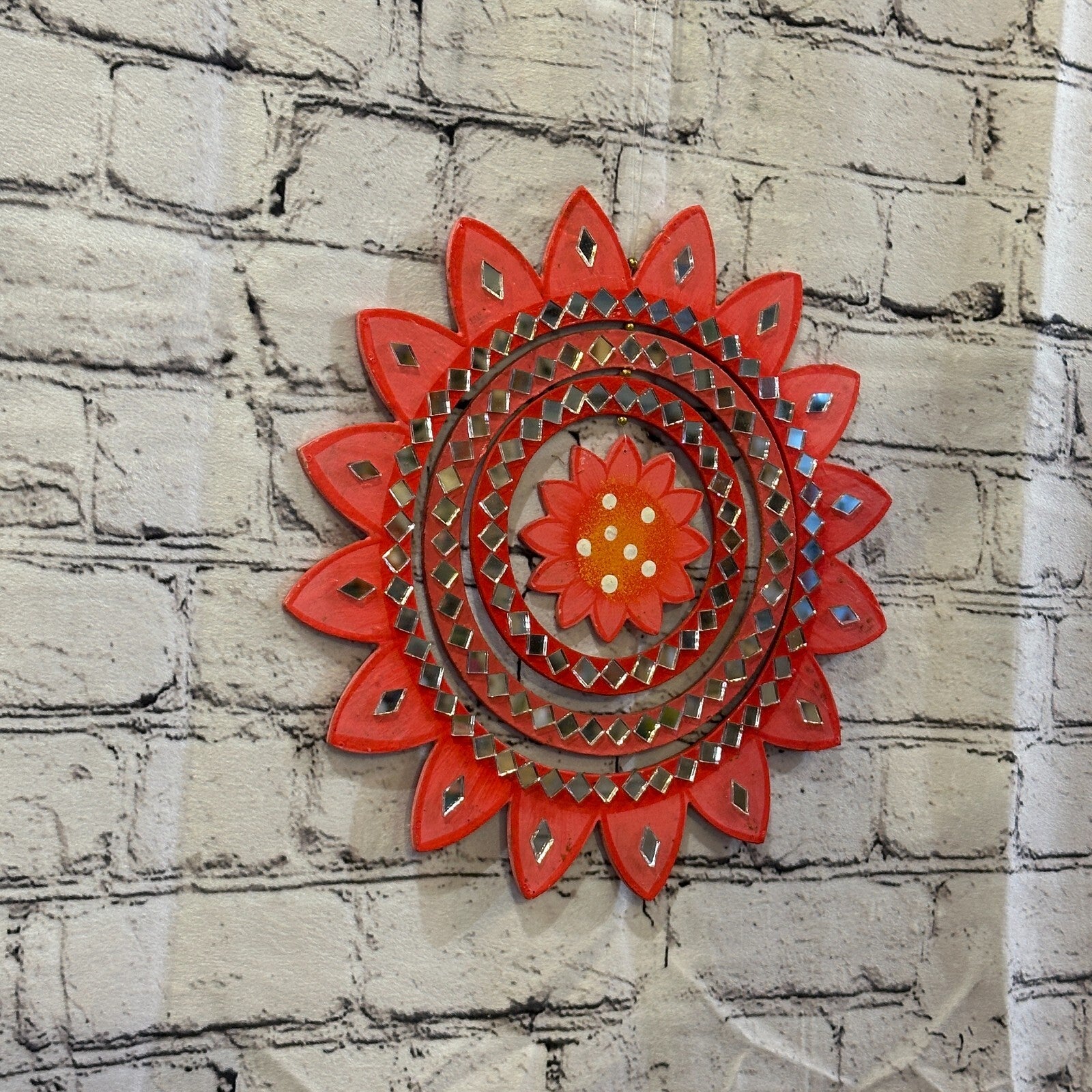 25cm Pink Sunflower Hanging With Mirrors Window Suncatcher Indoor Mobile1