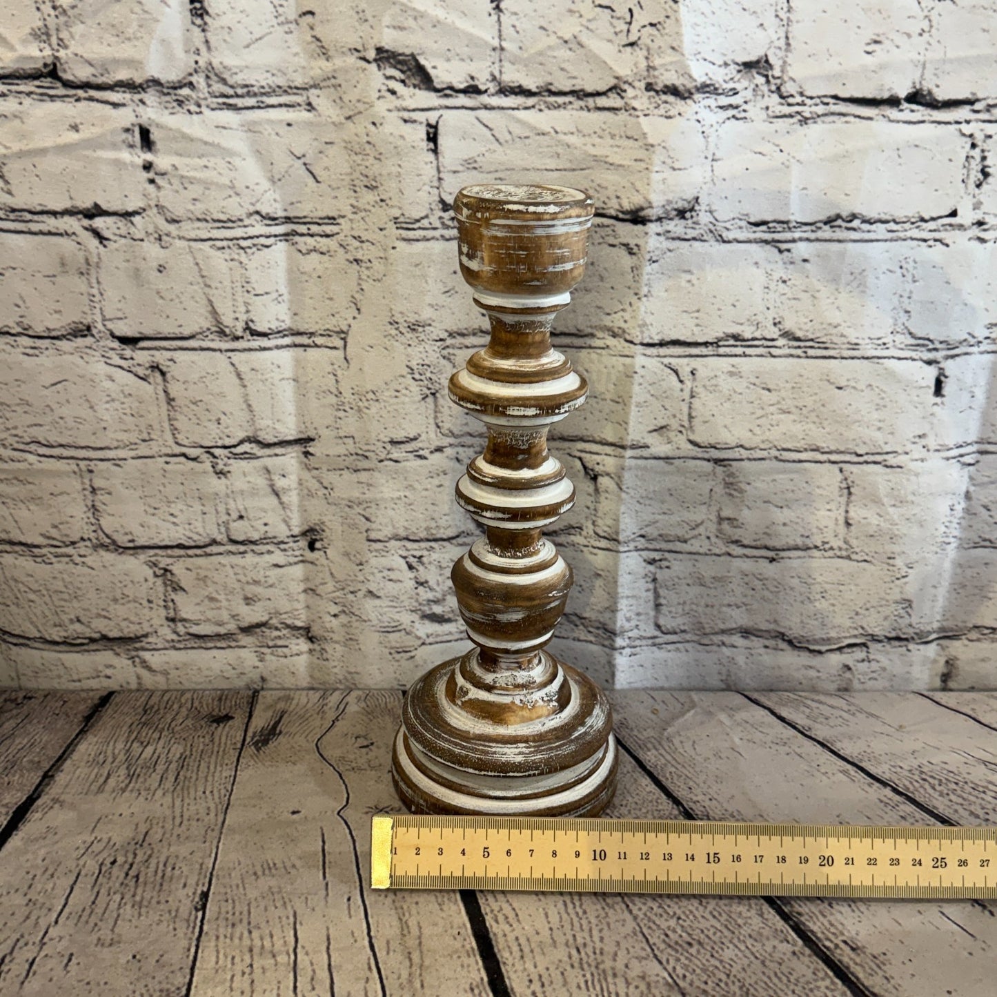 30cm x 10cm Brown Regal Wooden Vintage Style Candle Stand Shabby Pillar Holders5