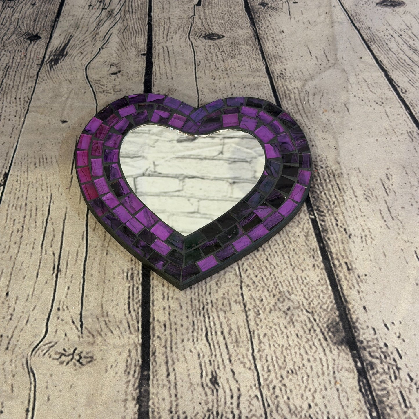 Purple Heart Shape Mosaic Tile Wall Mirror 20cm x 15cm 8 Inches Handmade New3