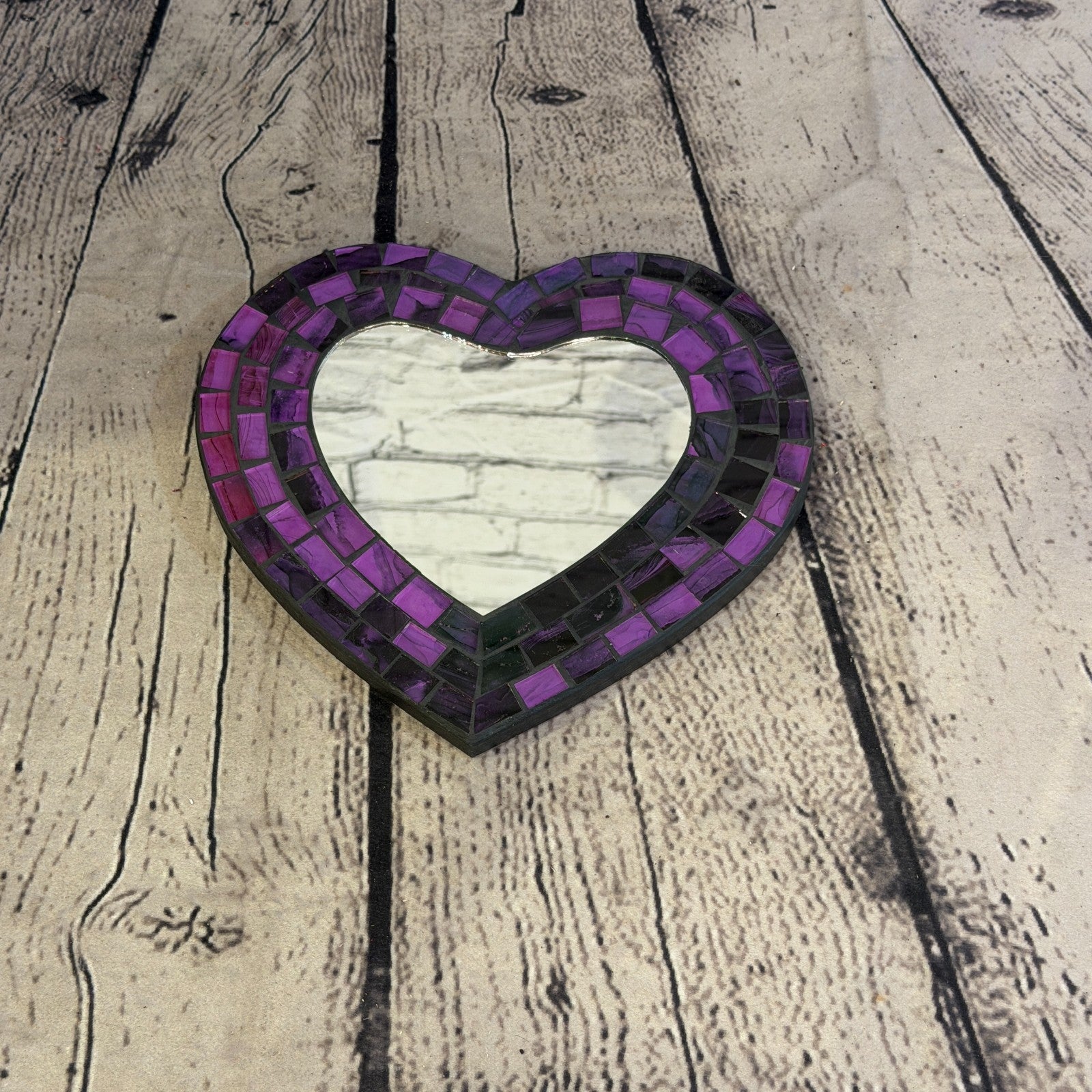 Purple Heart Shape Mosaic Tile Wall Mirror 20cm x 15cm 8 Inches Handmade New3