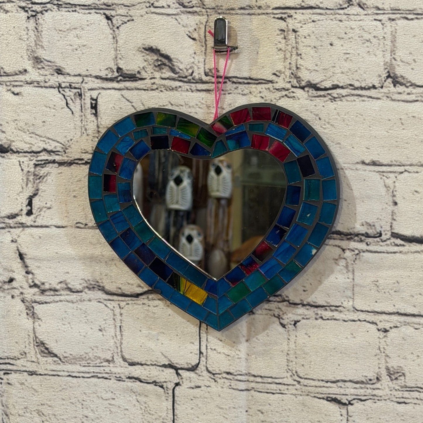 Blue Heart Shape Mosaic Tile Wall Mirror 20cm x 15cm 8 Inches Handmade New2