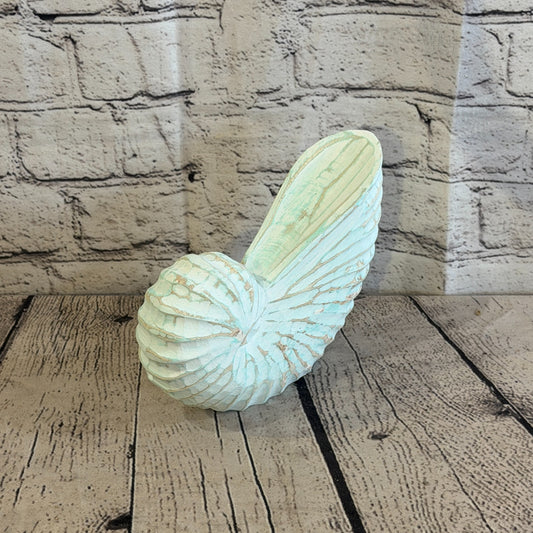 20cm Green Shabby Pastel Nautilus Shell Ornament Decor Carved Light Wood Figure0