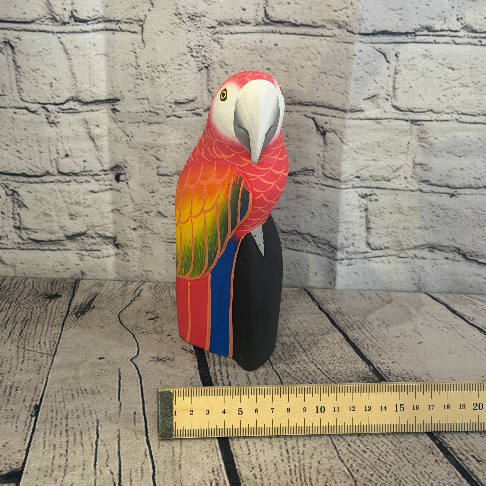 20cm Bright Red Parrot Bird Ornament Statue Fair Trade Hand Made Carved Wood7