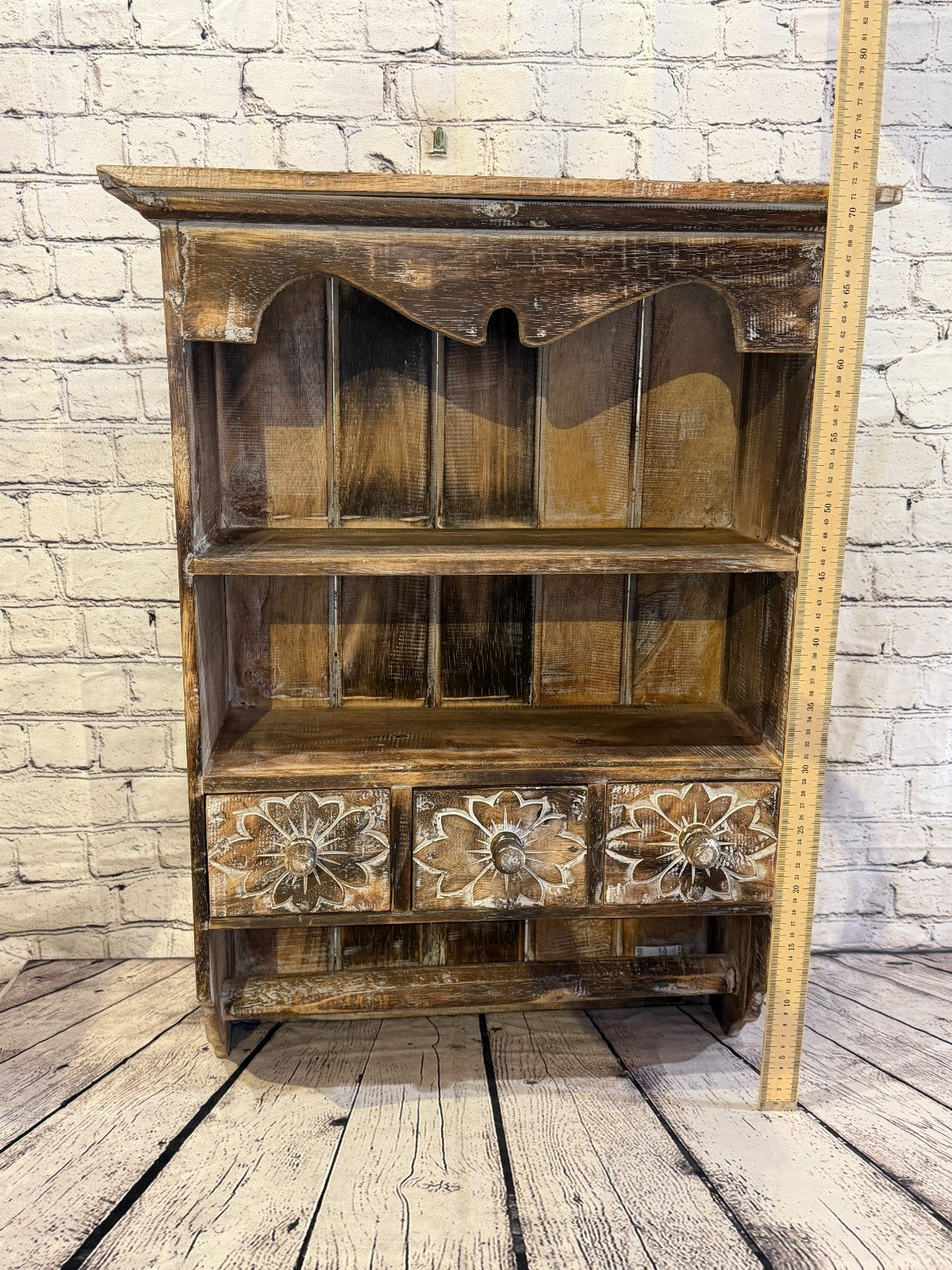 75cm x 55cm x 25cm Brown 3 Draws Wooden Cabinet Living Hallway Storage Furniture6