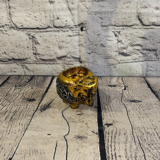 Gold & Silver 8cm x 5cm Elephant Tea Light Holder Statue Resin Hindu0