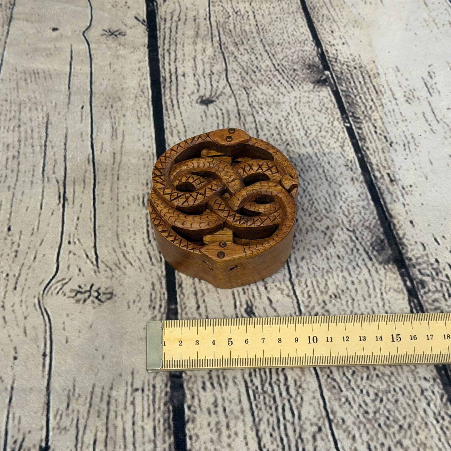 Round Two Snakes 4 Bit Wooden Puzzle Box Secret Box Magic Trinket Handmade3