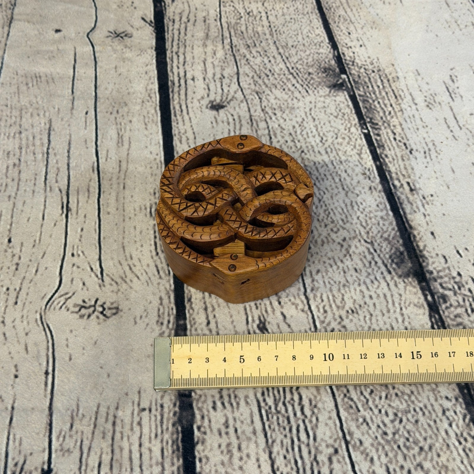Round Two Snakes 4 Bit Wooden Puzzle Box Secret Box Magic Trinket Handmade3