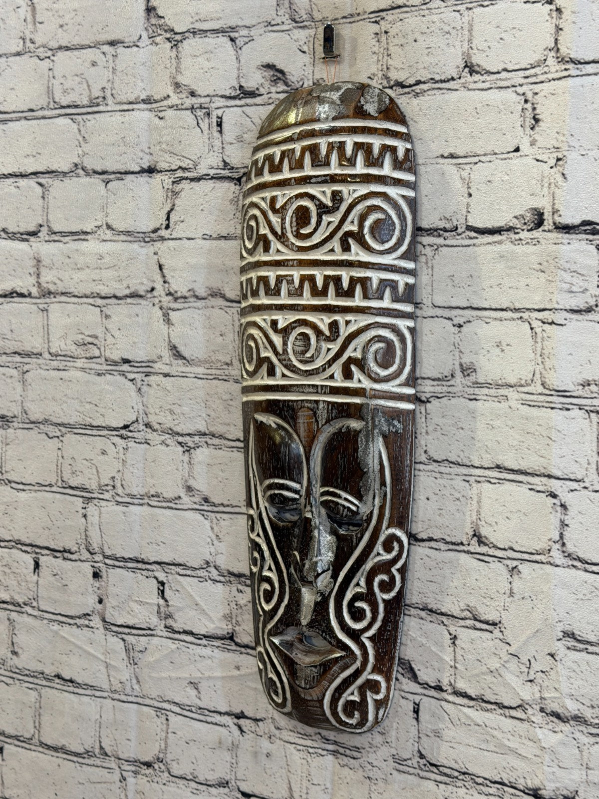 50cm Wave Brown Thick Painted Mask Carved Wooden Ethnic Tribal Tiki Wall Art1