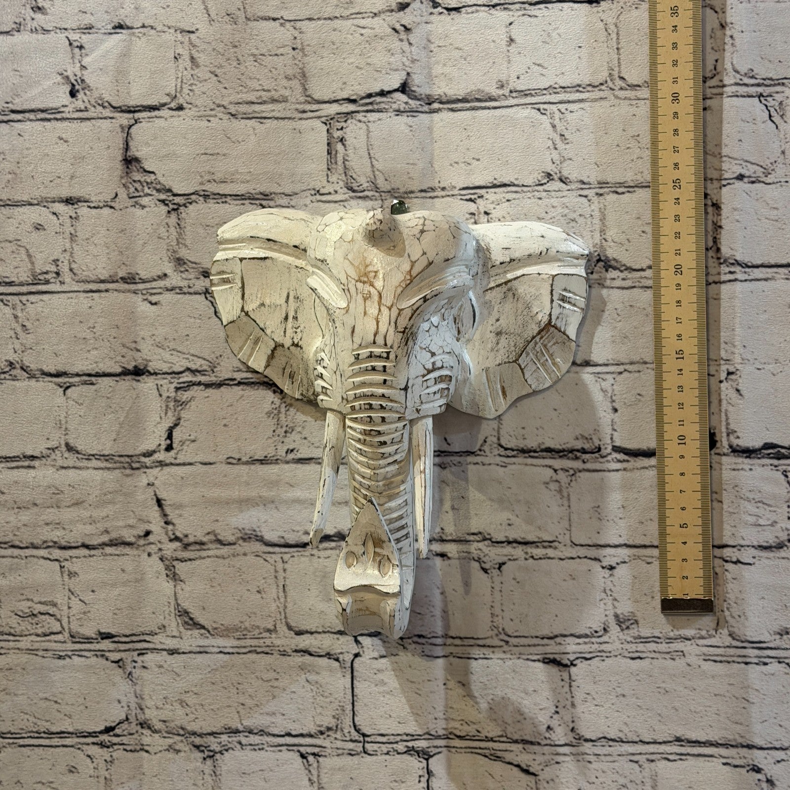 25cm x 25cm Plain White Painted Wood Elephant Head Wall Mounted Art Shabby4
