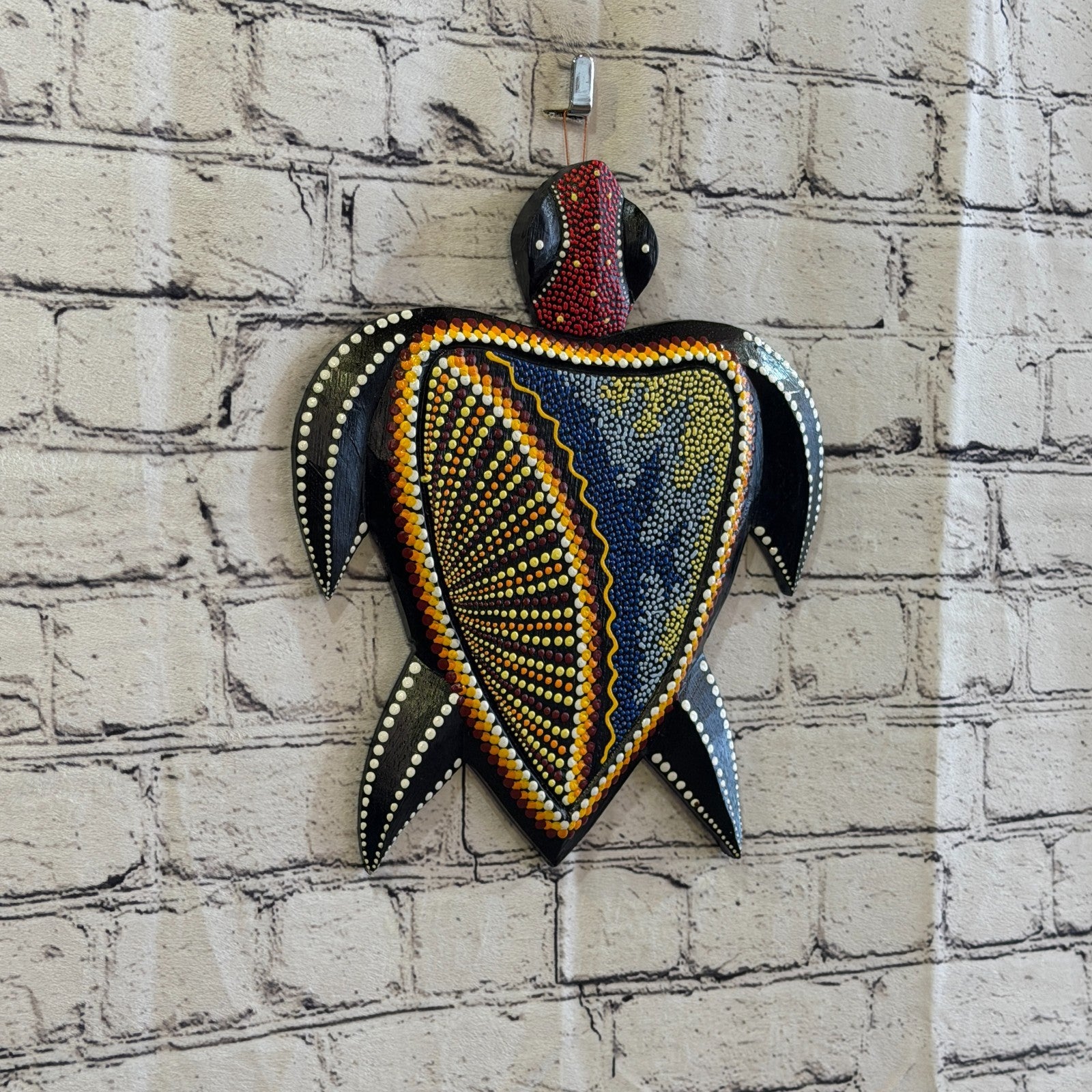 25cm Turtle Carved Wooden Dot Painted Ethnic Tribal Tiki Wall Art No 2 New0