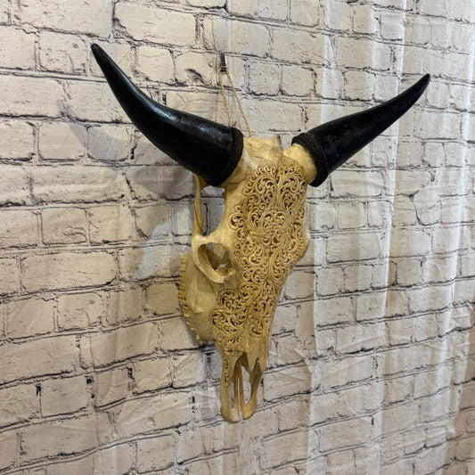 50cm Carved Buffalo Ram Wild Replica Skulls Wall Hanging Carved Design 40