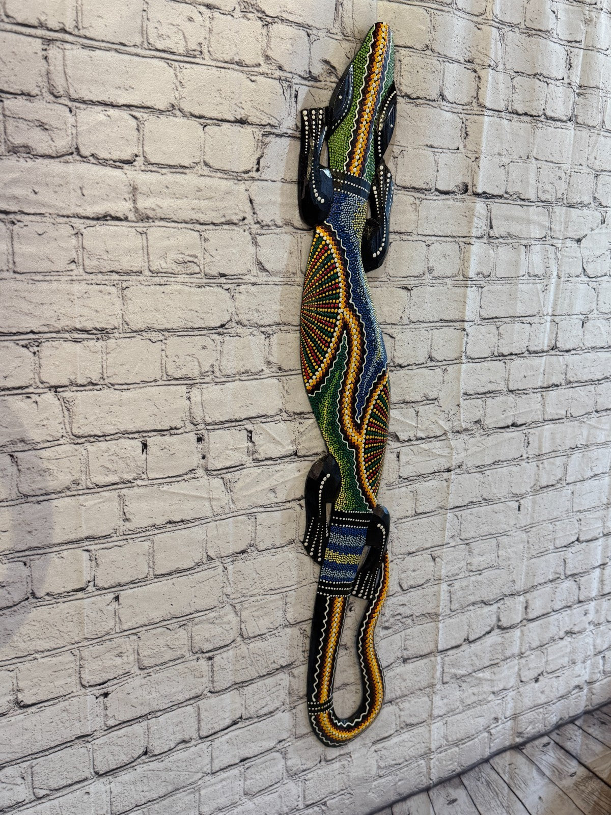 100cm Gecko Carved Wooden Dot Painted Ethnic Tribal Tiki Wall Art No 1 New0