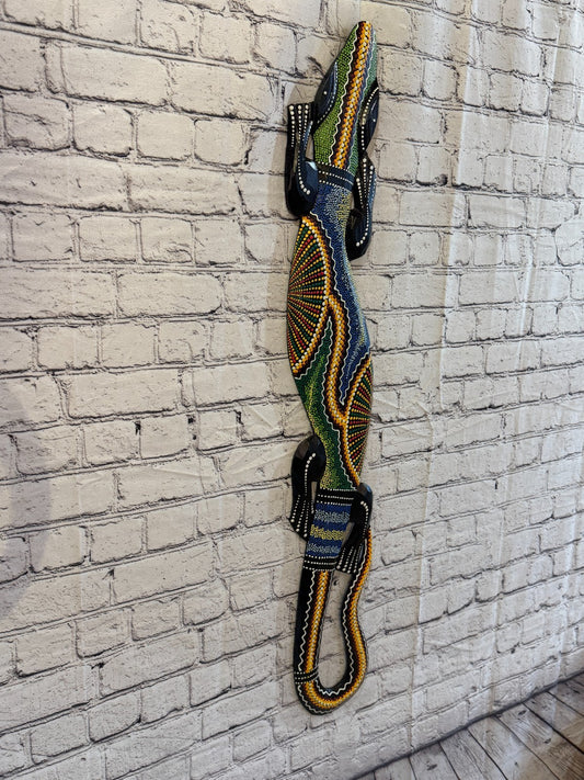 100cm Gecko Carved Wooden Dot Painted Ethnic Tribal Tiki Wall Art No 1 New0
