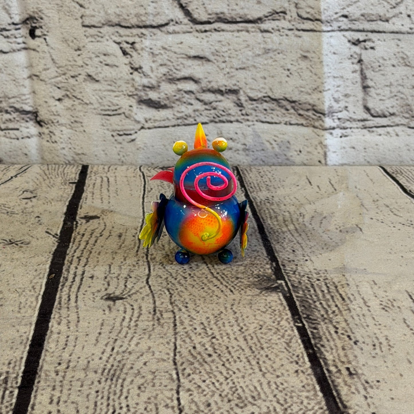 8cm x 8cm Small Scarf Colourful Bird Orange Metal Tin Standing Ornament Statue4