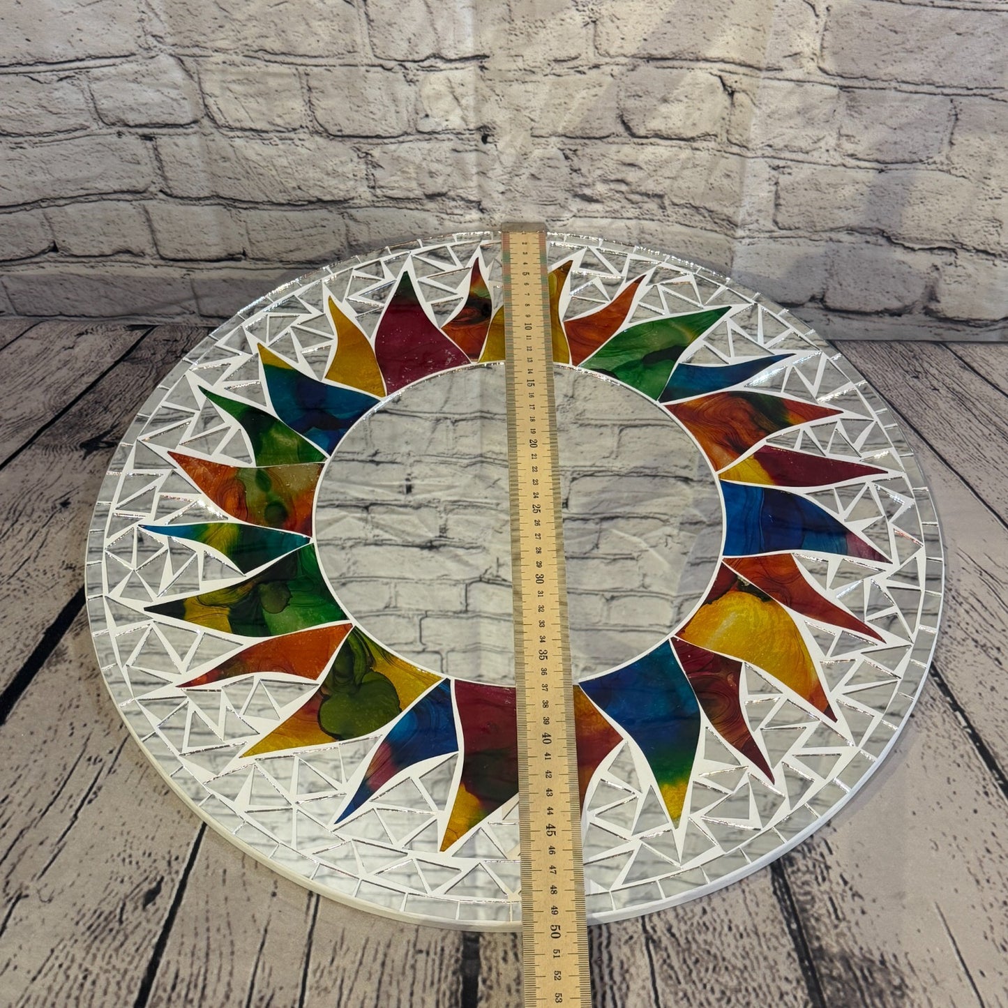 Rainbow White Sun Flame Mosaic Tile Wall Mirror 50cm x 50cm 20 Inches Handmade5