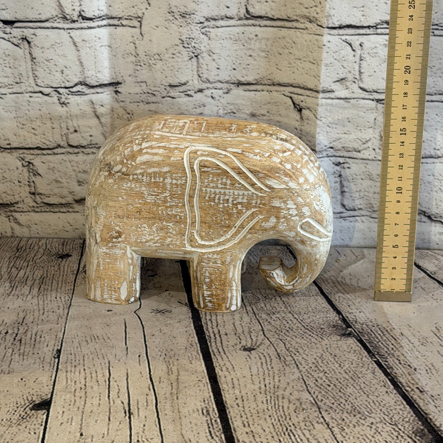 15cm x 20cm White Wood Wooden Standing Elephant Hand Carved Painted Statue6