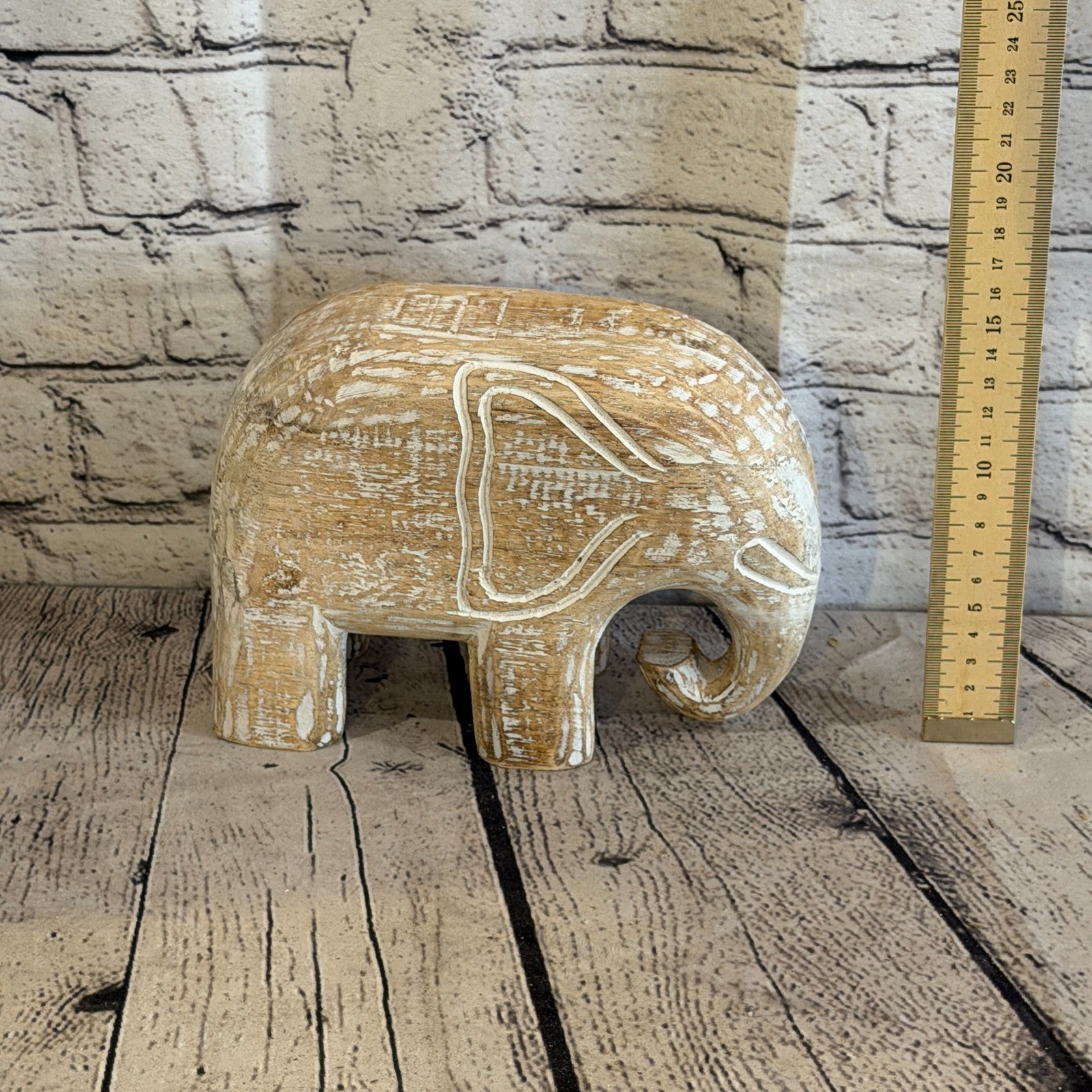 15cm x 20cm White Wood Wooden Standing Elephant Hand Carved Painted Statue6