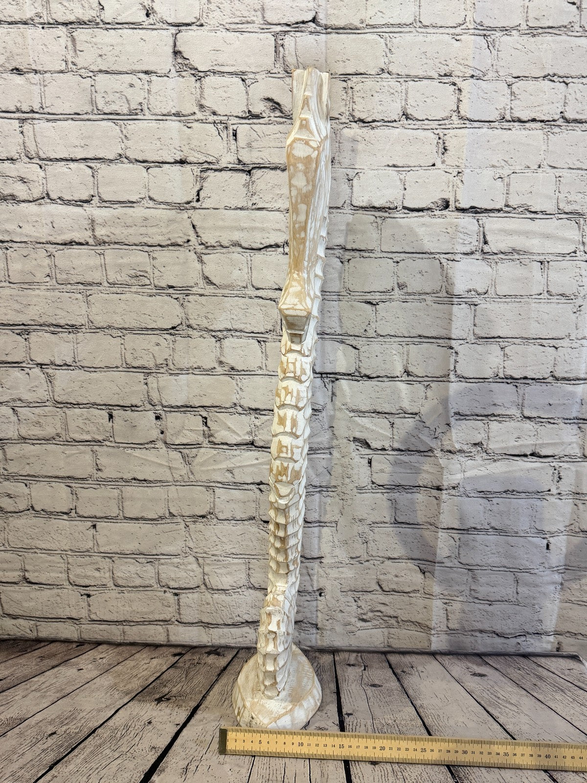 80cm White Wooden Shabby Seahorse Statue Ornament Fair Trade Handcarved7