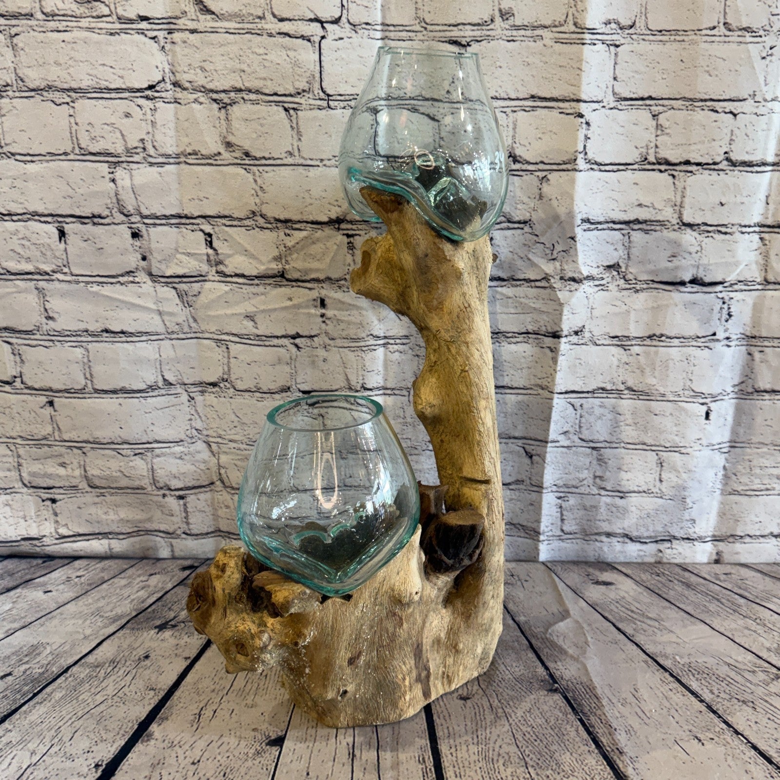 55cm Tall Double Colour Melted Glass Wood Decorative Vase Glass Sculpture3