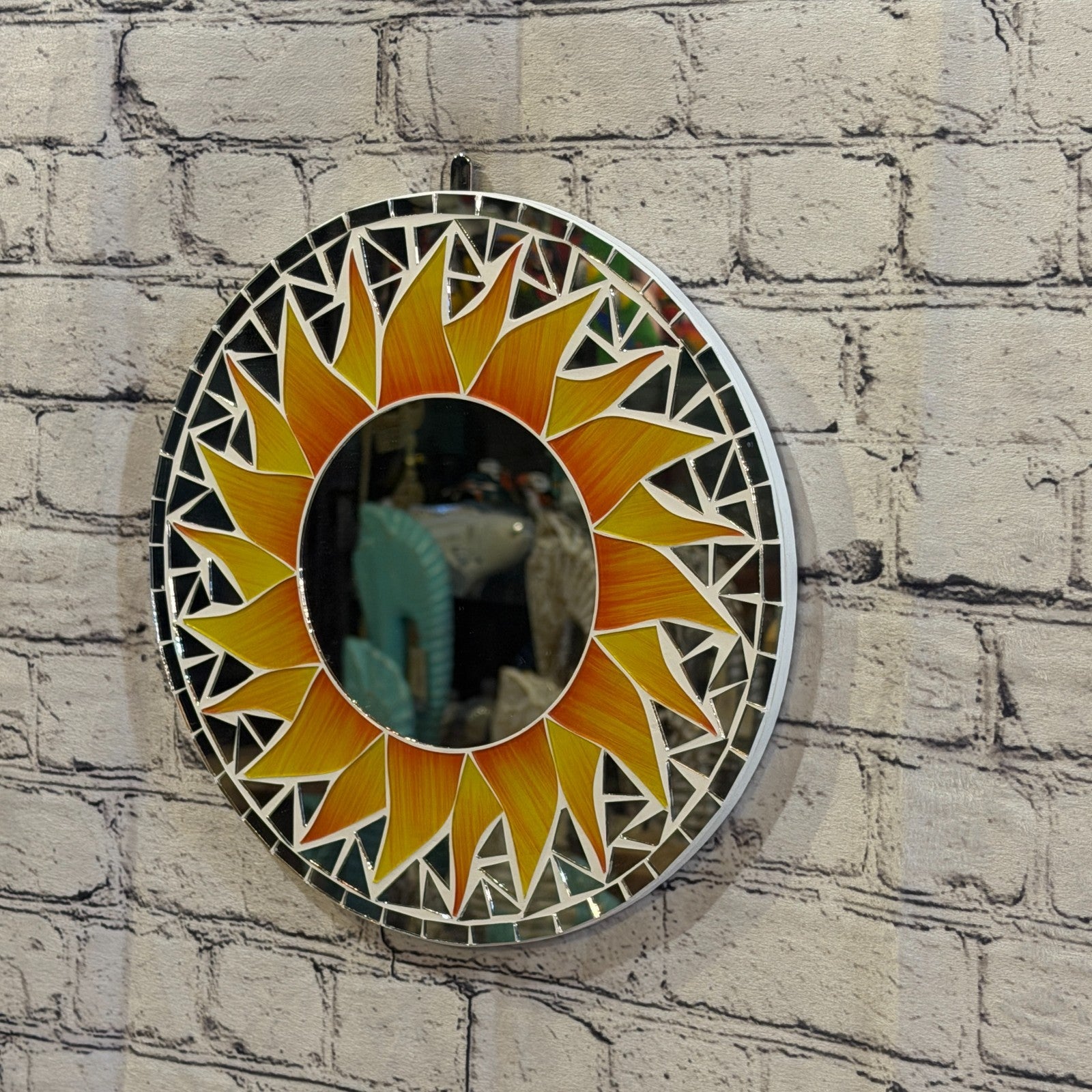 Orange Sun Flame Mosaic Tile Wall Mirror 30cm x 30cm 12 Inches Handmade1