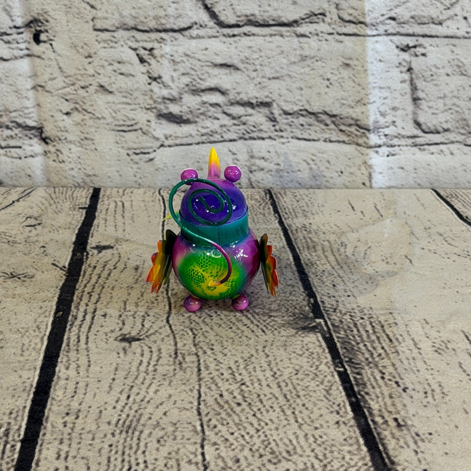8cm x 8cm Small Scarf Colourful Bird Purple Metal Tin Standing Ornament Statue4