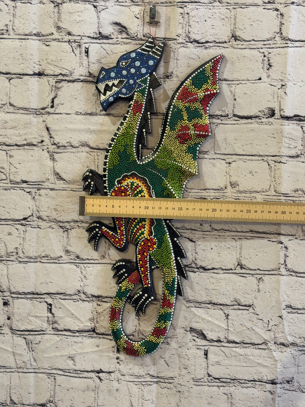 45cm Dragon Carved Wooden Dot Painted Ethnic Tribal Tiki Wall Art No 53