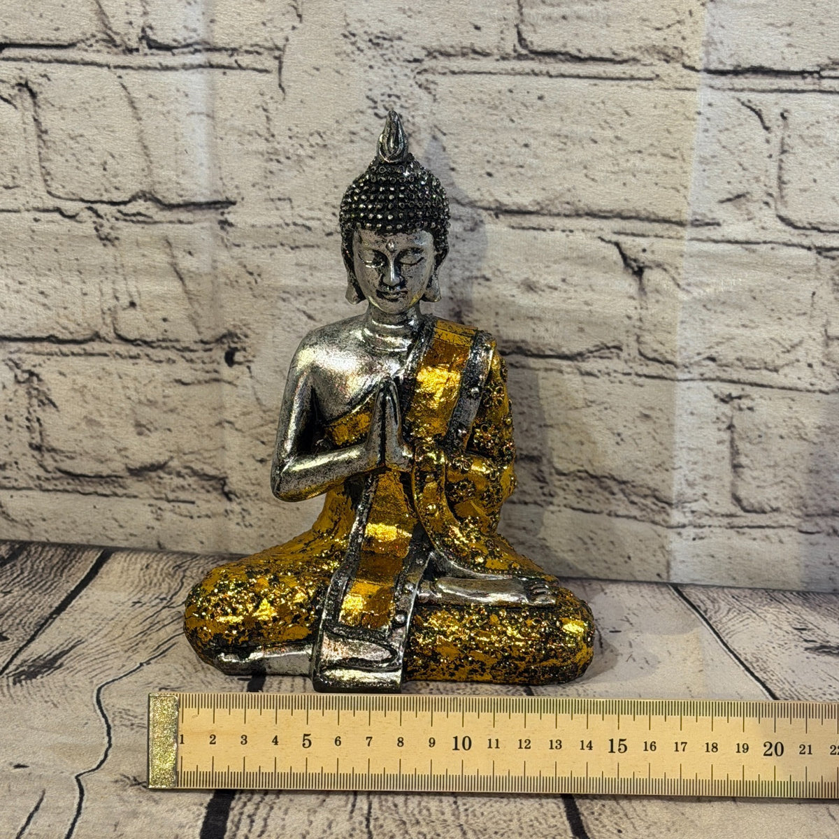 Gold & Silver 20cm x 15cm Small Thai Spike Buddha Sitting Statue Resin Hindu6