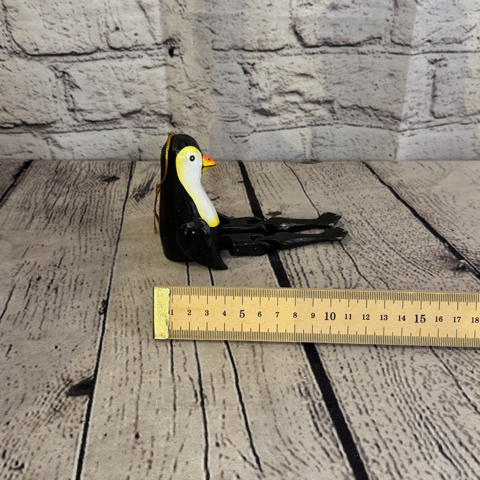 10cm Black White Penguin Sitting Animal Wooden Shelf Ornament Handmade Fairtrade7