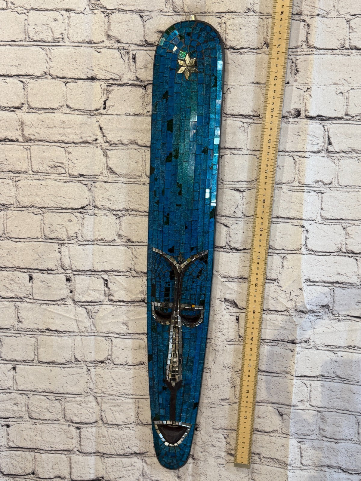 80cm Mask Sparkle Blue Mosaic Wall Hanging Wooden Ornaments Wood Carving5