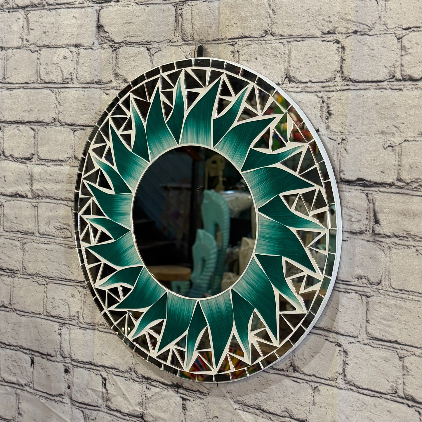Green Sun Flame Mosaic Tile Wall Mirror 40cm x 40cm 16 Inches Handmade1
