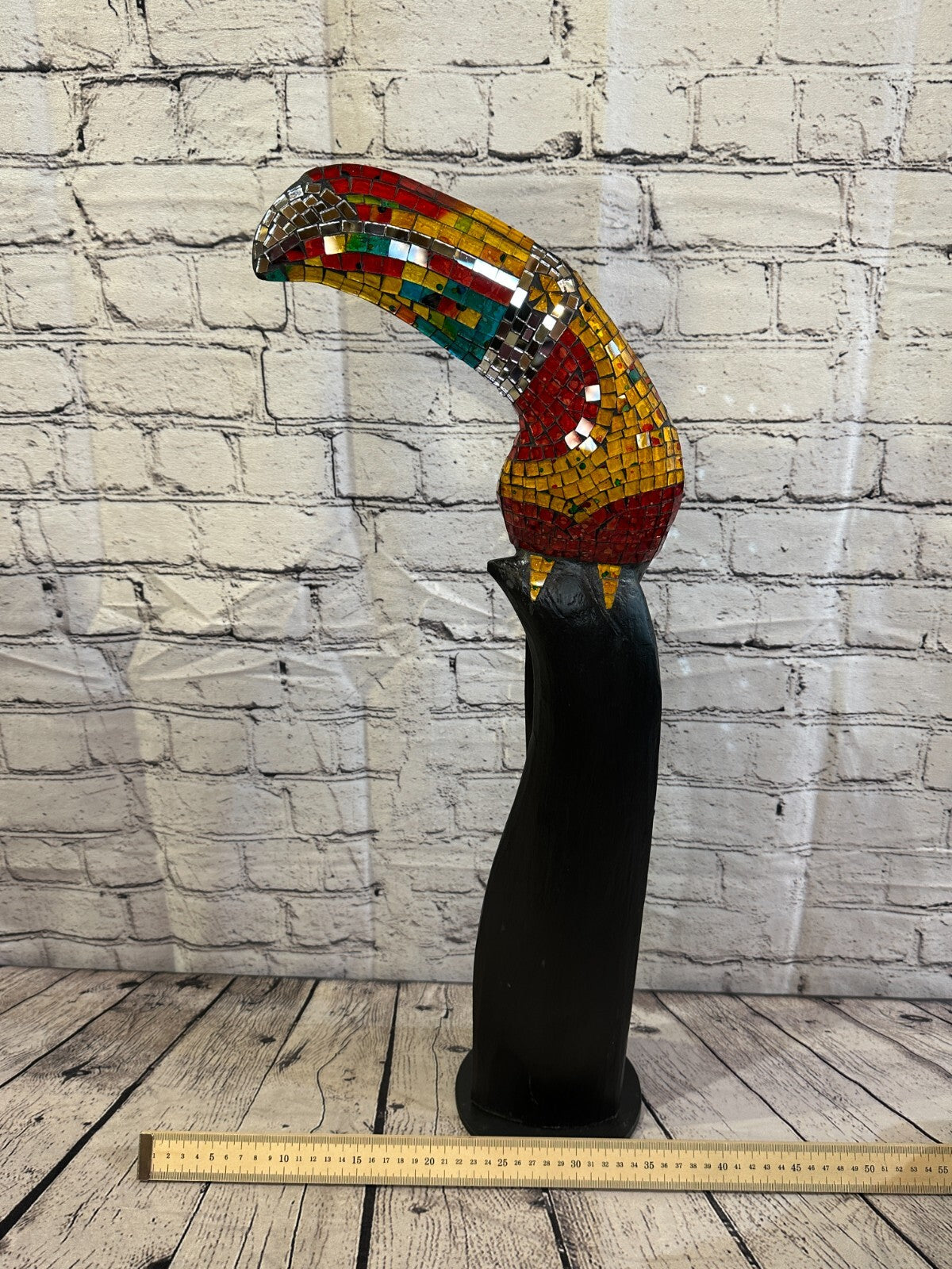 65cm Mosaic Toucan Bird Ornament Statue Fair Trade Handmade Carved Wood Design 49