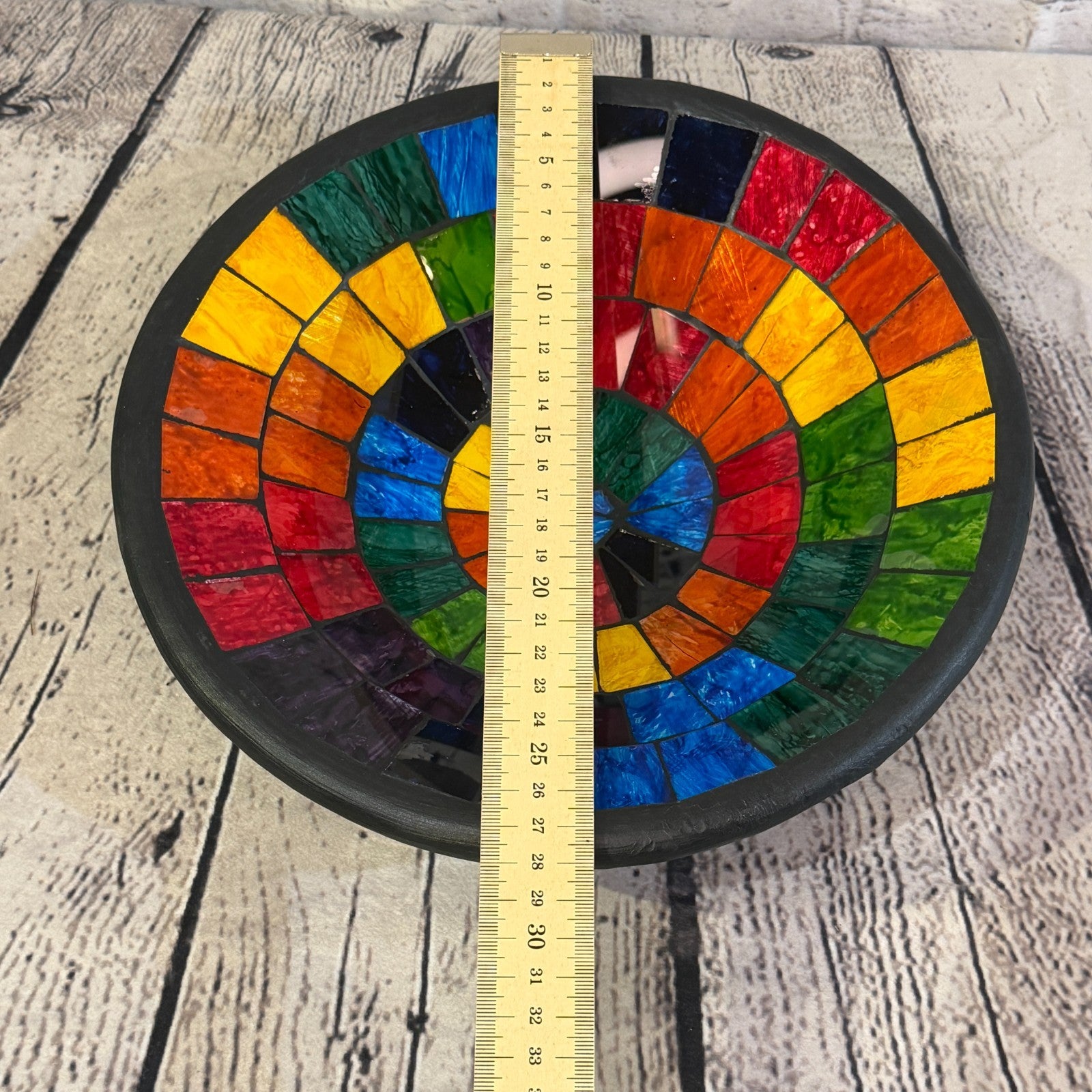28cm Rainbow Block Round Mosaic Handmade Ceramic Glass Tile Bowl Fruit2