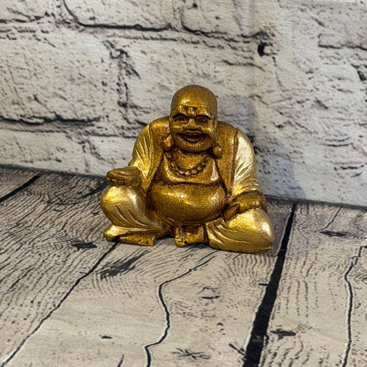 Bronze & Bronze 10cm x 10cm Small Chinese Buddha Sitting On Lotus Statue Resin1