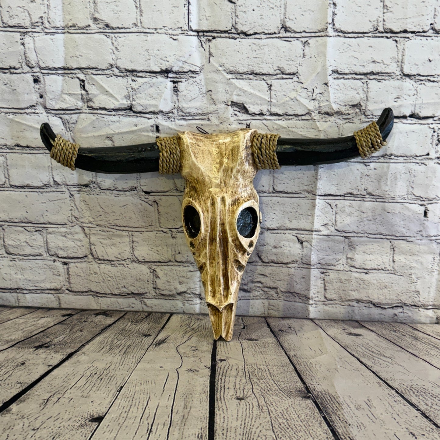 45cm x 30cm Skull Light Painted Wood Cow Skull Head Wall Mounted Art Shabby5