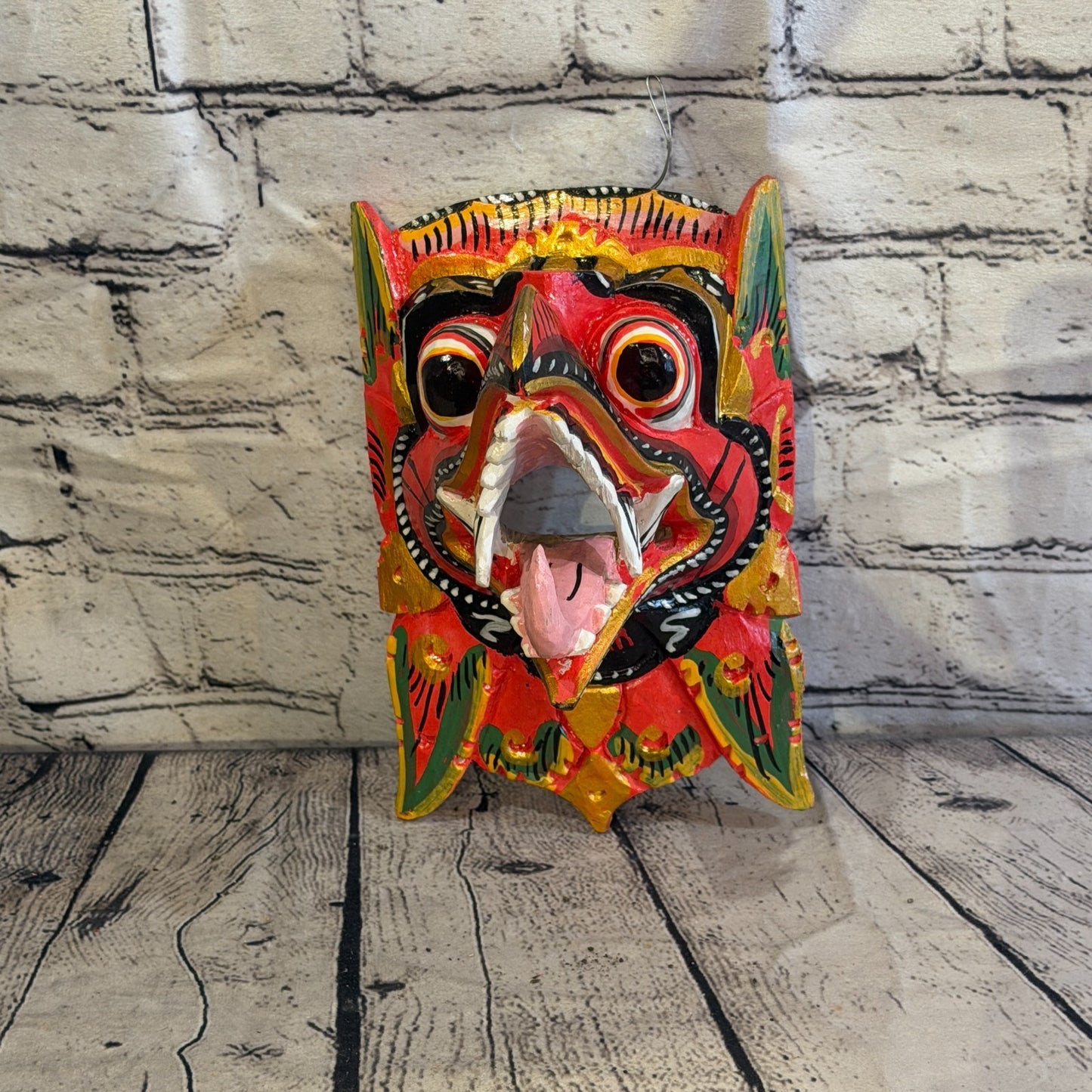 20cm Garuda Red Demon Dragon Hindu Deity Wooden Hand Carved Mask Painted2
